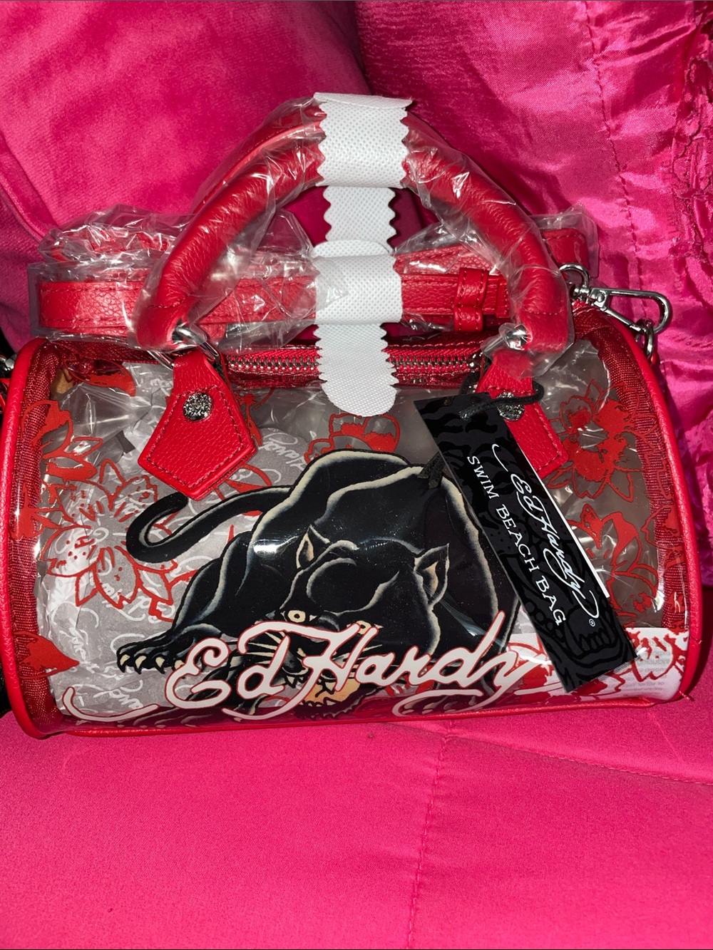 Ed Hardy Red Clear Pantera Mini Satchel